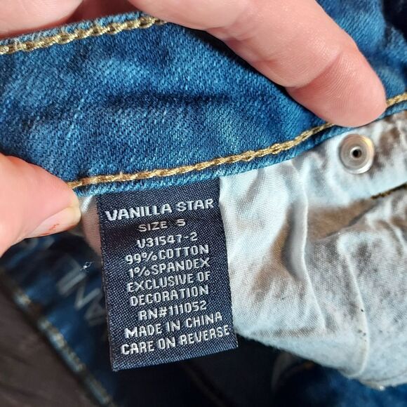 Vanilla Star Blue Jean Shorts with Yellow Embroidery - Picture 5 of 14